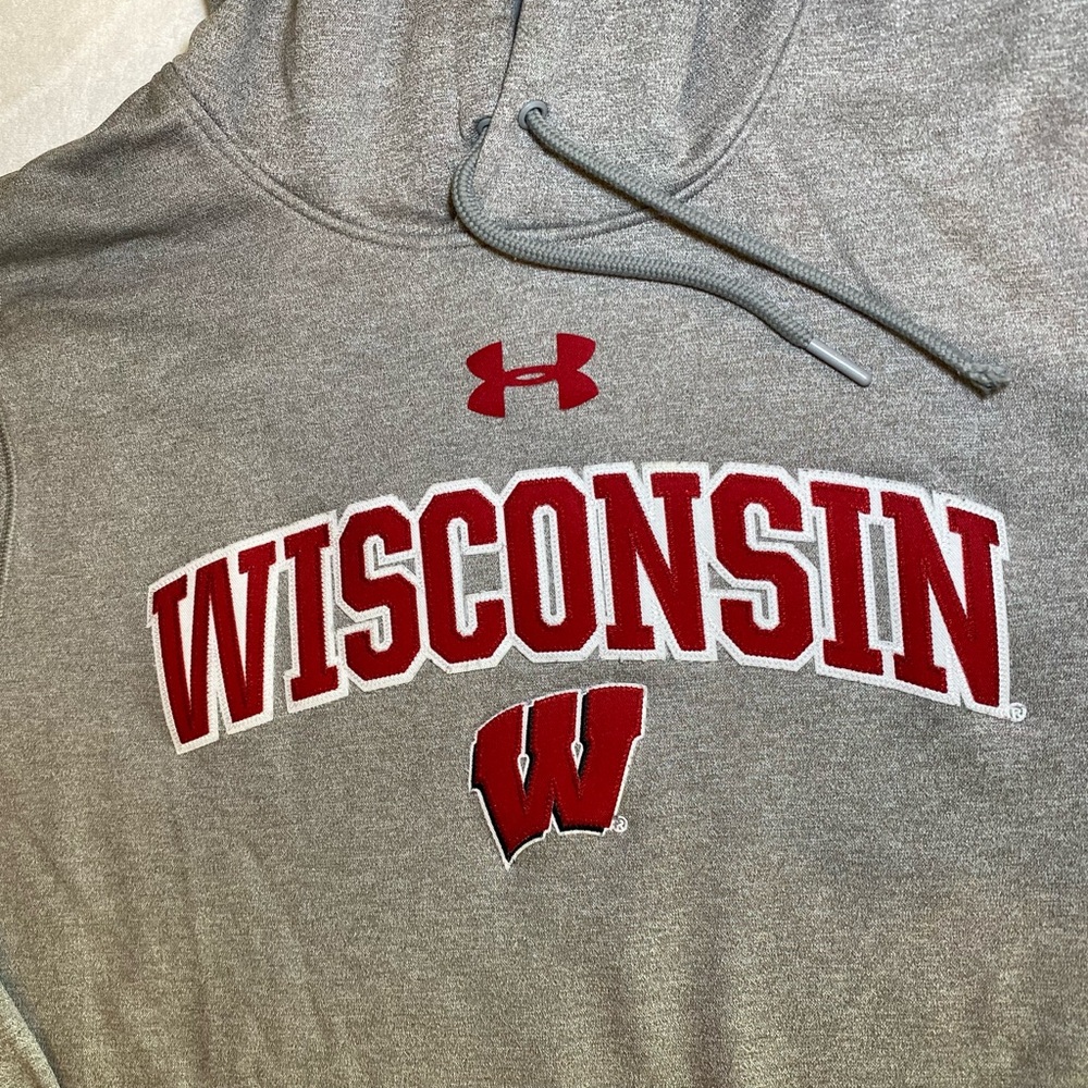 Under Armour Gray and Red Wisconsin Hoodie